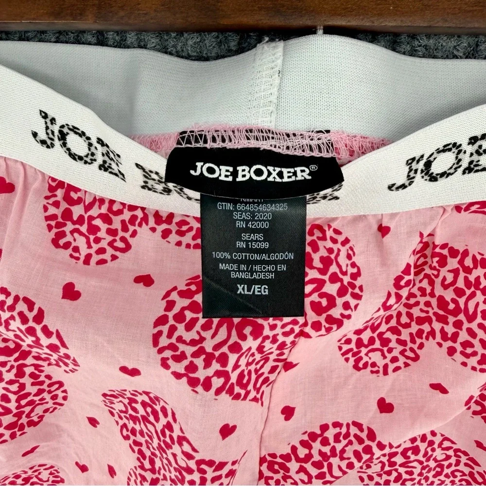 Joe Boxer Y2K Pink Sleepover Pajama Set XL Heart Shorts Lettuce Trim Ribbed Tee‎
